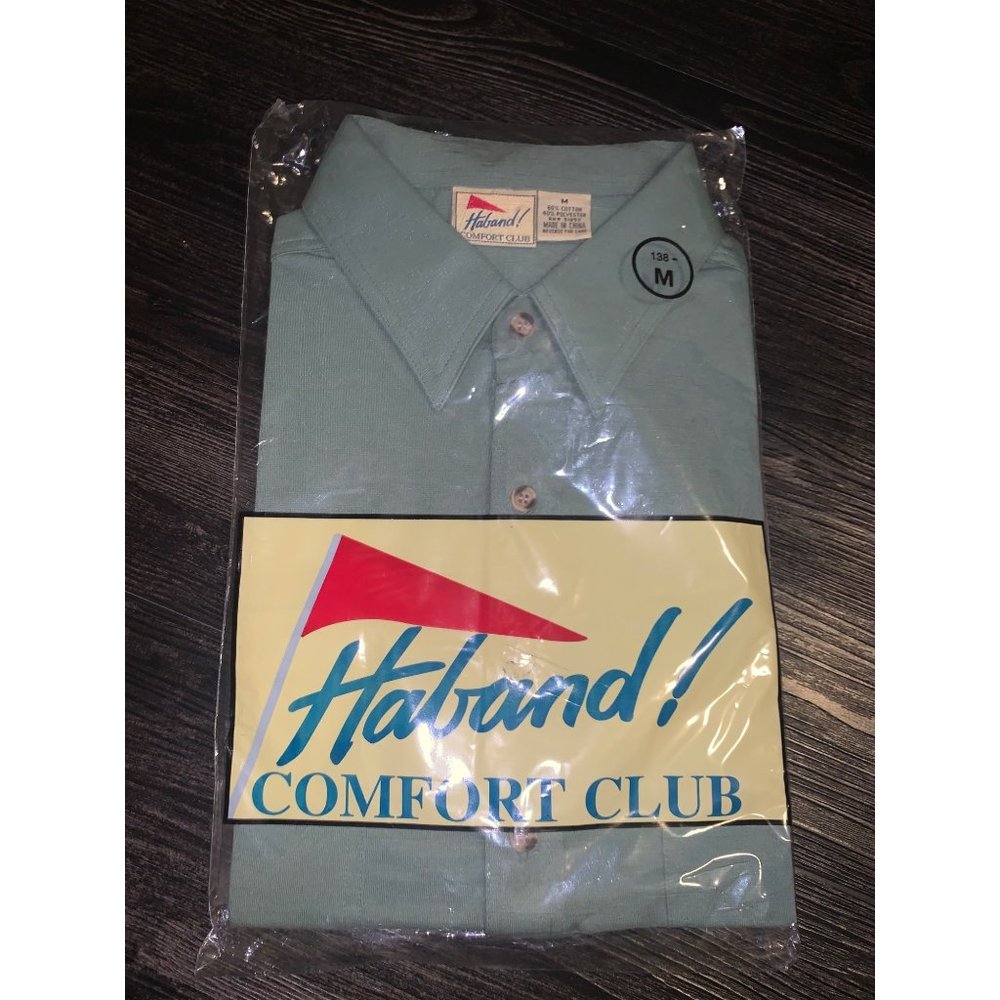 VTG, NWT! Haband! Knit Sport Shirt Blue Gray Medium Banded Bottom Pocket